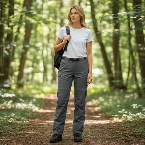 REI UPF 50+ Women Grey Convertible Cargo Pants Size 8 Belted Zipper Leg Outdoor